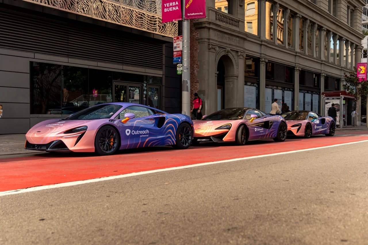 Three Outreach McLarens lined up near Yerba Buena
